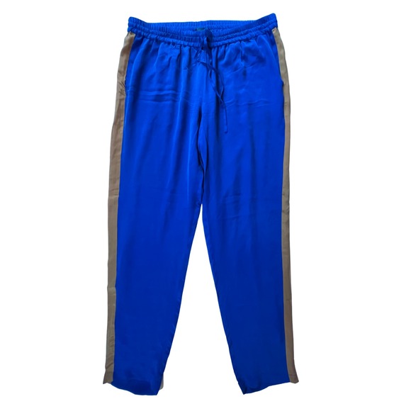J Crew Women's Silk‎ Trousers M Royal Blue Orange Tuxedo Stripe Preppy Pockets - Picture 1 of 14
